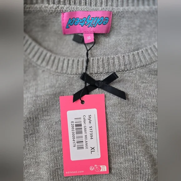 Edikted Gray Melange Grey Oversized Sweater Black Bows NWT - Picture 4 of 4